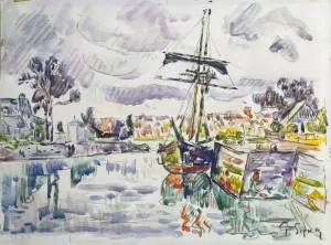 Pier Prints: Sailboat at a Pier, 1920s. Artist: Paul Signac