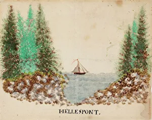 Strait Prints: Sailboat at sea. Hellespont, 1830. Creator: Ferdinand von Wright