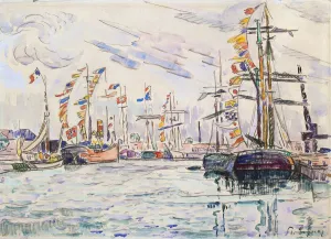 Paul Victor Jules Signac Prints: Sailboats with Holiday Flags at a Pier in Saint-Malo, 1920s. Artist: Paul Signac