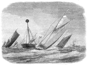 Sailing Barge Prints: Sailing-barge on the Thames: rounding the Nore Light-ship, 1865. Creator: Unknown