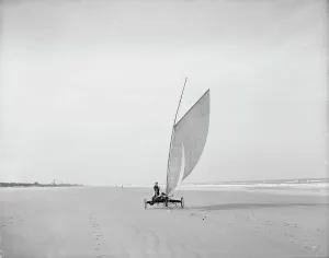 Holidaymakers Prints: Sailing on the beach, Ormond, Fla. between 1900 and 1910. Creator: Unknown