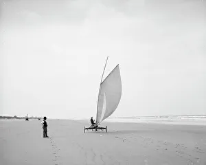 Holidaymakers Prints: Sailing on the beach, Ormond, Fla. between 1900 and 1910. Creator: Unknown