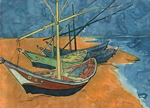 Provence Collection: Sailing Boats on the Beach at Les Saintes-Maries, June 1888, (1947). Creator: Vincent van Gogh