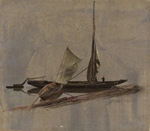 Johan Christian Clausen Dahl Prints: Two Sailing-Boats at the Elbe, 1827. Creator: Johan Christian Dahl