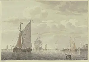 Docks Prints: Sailing ships at anchor, 1769. Creator: Cornelis de Grient