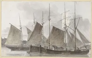 Sailing ships docked in front of a city, 1820-1872. Creator: Hendrik Abraham Klinkhamer