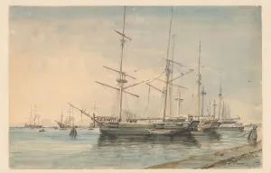 Sailing ships in a harbour, 1829-1879. Creator: Ary Pleijsier
