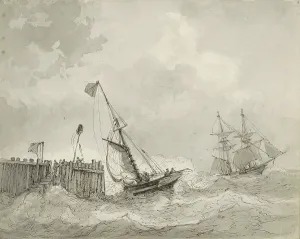 Shipping Prints: Two sailing ships at a landing place, c