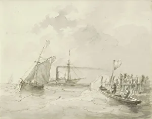 Sloop Prints: Sailing ships off the coast, c.1825-c.1875. Creator: Circle of Petrus Johannes Schotel