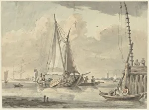 Schouman Aert Van Prints: Sailing ships on the river near Dordrecht, 1720-1792. Creator: Aert Schouman