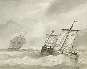Shipping Prints: Sailing ships on a turbulent sea, c