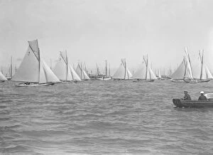 The Great Days of Yachting Collection: Sailing yachts cross start line. Creator: Kirk & Sons of Cowes