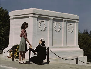 Laurel Wreath Collection: Sailor and girl at the Tomb of the Unknown Soldier, Washington, D.C. 1943. Creator: John Collier