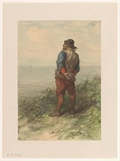 Looking Out Prints: Sailor looking out to sea from the dunes, 1836-1892. Creator: Elchanon Verveer