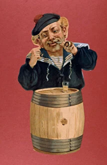 Sailor smoking a pipe and drinking rum, 1900