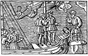 Sailors buying winds (tied in knots) from a magician, 1562