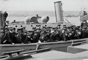 Dreadnought Prints: Sailors going to USS Arkansas, between c1910 and c1915. Creator: Bain News Service
