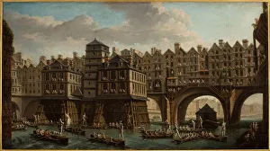 Raguenet Nicolas Prints: Sailors joust, between Notre-Dame bridge and the Pont au Change