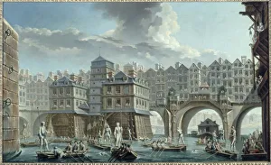 Raguenet Nicolas Prints: Sailors joust, between Notre-Dame bridge and the Pont au Change