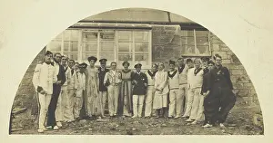 Cross Dressing Prints: Sailors with men in drag outside a building, [between 1910 and 1919?]. Creator: Unknown