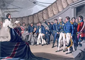 Clark Prints: Sailors at prayers on board Lord Nelson's ship, after the Battle of the Nile, 1819