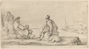 Etching On Laid Paper Restrike Prints: Sailors Seated on a Bank. Creator: Stefano della Bella