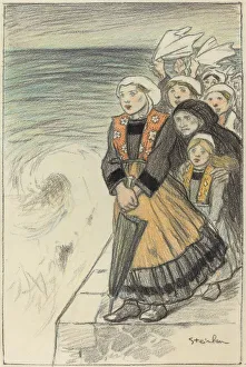 Handkerchiefs Prints: Sailors Wives, 1896. Creator: Theophile Alexandre Steinlen