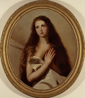 Ribera Giuseppe Prints: Saint Agnes, copy after Jusepe de Ribera, vol. 1868. Creator: Victorine Nordenswan