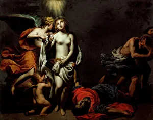 Agnes Saint Prints: Saint Agnes Protected by an Angel, c1620. Creator: Alessandro Turchi