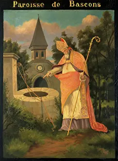 Pulley Prints: Saint Amand blessing the healing well of Bascons. Creator: Unknown