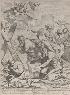 Giovanni Gallery: Saint Andrew praying before a crucifix, 1640-70. Creator: Francesco Giovani