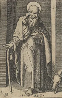 Marcantonio Gallery: Saint Anthony, a staff in his right hand, from the series Piccoli Santi (Small... ca
