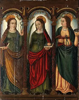 Holy Prints: Saint Apollonia, Saint Agatha and Saint Lucy, 16th (?) century.. Creator: Unknown