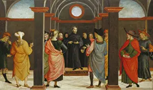 Habit Prints: Saint Augustine disputing with the heretic Fortunatus, c1510. Creator: Umbrian Master
