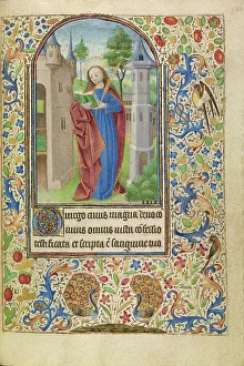 Jacques De Luxembourg Master Of Prints: Saint Barbara with a Book and a Martyr's Palm before a Tower; Book of Hours