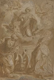 Saint Jerome Collection: Saint Barbara in Glory with Saints Nicholas and Jerome, second half 16th century