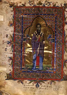 Matenadaran Prints: Saint Basil the Great (Manuscript illumination from the Matenadaran Gospel), 1286