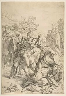Simone Collection: Saint Benedict exorcising a demon, ca. 1637-1639. Creator: Simone Cantarini