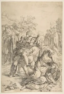 Benedict Prints: Saint Benedict exorcising a demon, ca. 1637-1639. Creator: Simone Cantarini