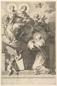 Jacques Prints: Saint Bernard Kneeling before the Virgin and Child, 1640. Creator: Claude Mellan