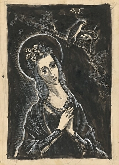 Religious Motif Prints: Saint with a Bird, 1939/1944. Creator: Jan Novak