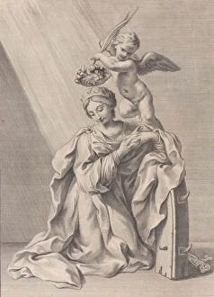 Saint Catherine Of Alexandria Gallery: Saint Catherine of Alexandria, kneeling with her elbow resting on the spiked wheel