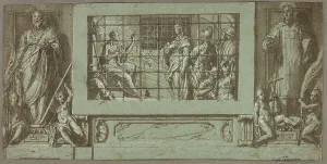 Saint Catherine in Prison Converting the Empress Faustina to Christianity, Flanked... 1570/71. Creator: Federico Zuccaro