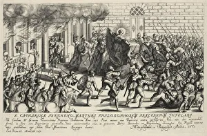 Catherine Of The Wheel Gallery: Saint Catherine protects Charles IV during the Pisan popular revolt in May 1355