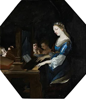 Saint Cecilia playing the organ