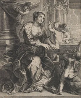 St Cecilia Prints: Saint Cecilia playing the organ surrounded by putti, ca. 1640-59