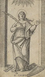 Rays Of Light Prints: Saint Cecilia standing holding a palm of martyrdom in her right hand, from the se... ca