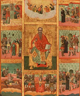 Greek School Prints: Saint Charalampe and scenes from his life, between 1700 and 1800. Creator: Greek School