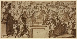 Saint Charles Borromeo Entering the Town of Pavia: Design for a Wall Decoration, c.1604. Creator: Cesare Nebbia