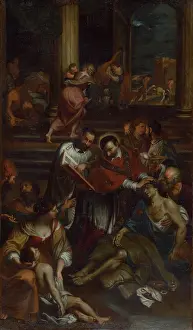 Religious Motif Prints: Saint Charles of Borromeo among Plague Victims, 1740-1760. Creator: Giovanni Bonatti